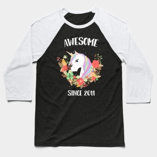 Awesome Since 2011 unicorn Birthday 9 Years Old Gift Baseball T-Shirt